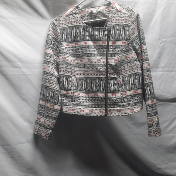 Foxcroft Moto style Off White Red Black zip front jacket PL - Picture 2 of 4